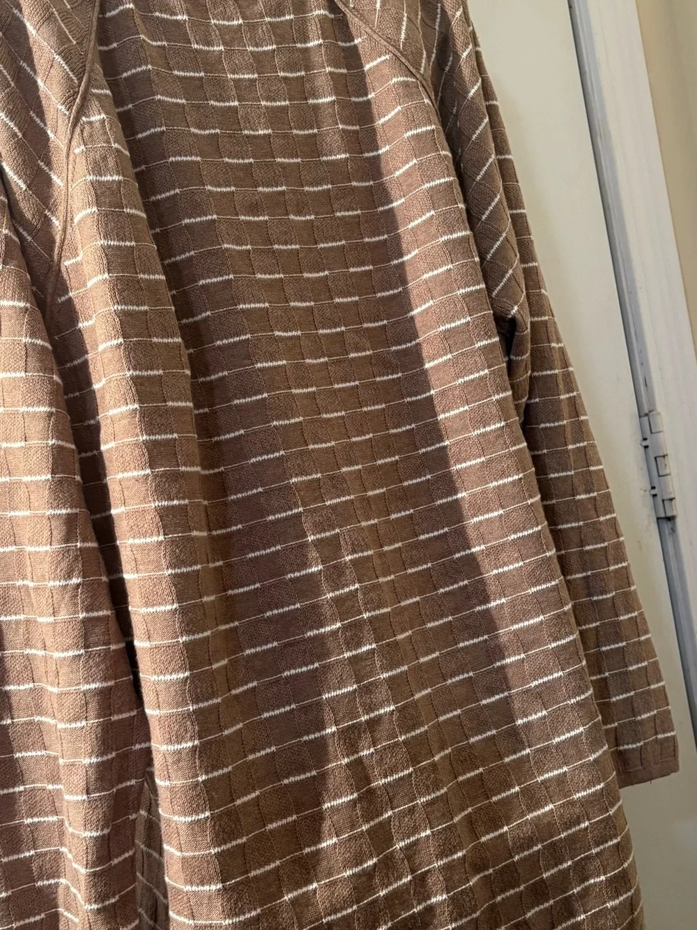 Cozy Camel Striped Knit Sweater 100% NATURAL COTTON!Thin-Light-Weight. Exc Cond!